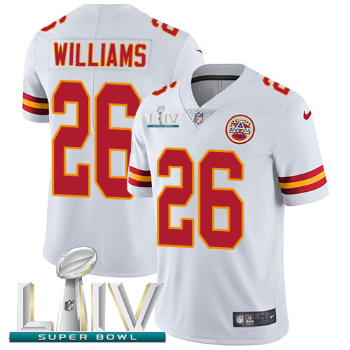 Kansas City Chiefs Nike #26 Damien Williams White Super Bowl LIV 2020 Men Stitched NFL Vapor Untouchable Limited Jersey